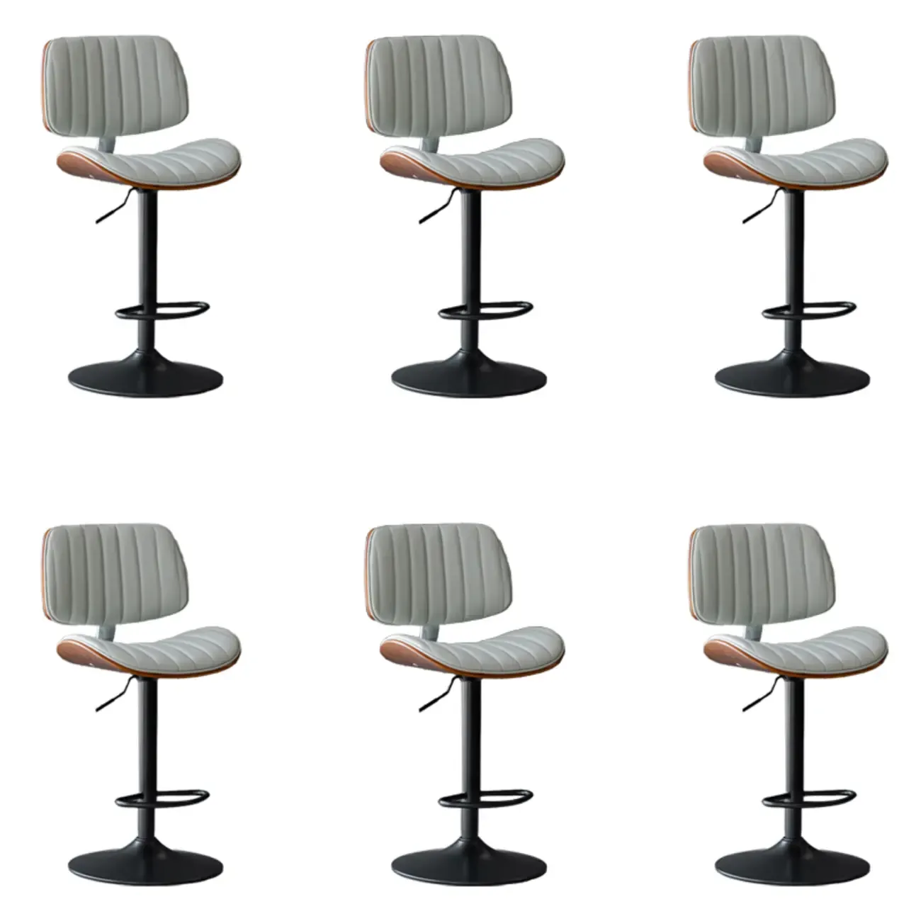 Adjustable Height Bucket Swivel Leather Bar Stool with Back