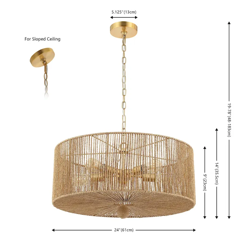 SAFAVIEH Lighting Crystele 5 Light 24  Pendant - 24  x 24  x 19-78  - withD/H - Natural/Gold - 24Wx24Dx78H