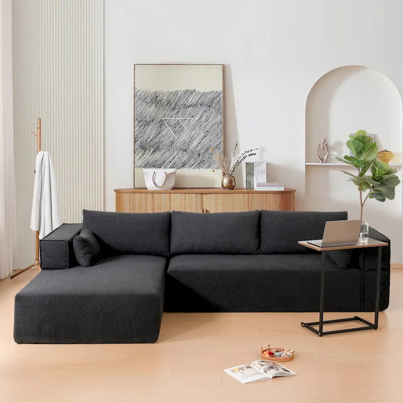 L-Shaped Modular Sectional Sofa with Side Table, Chaise, Wide Seat