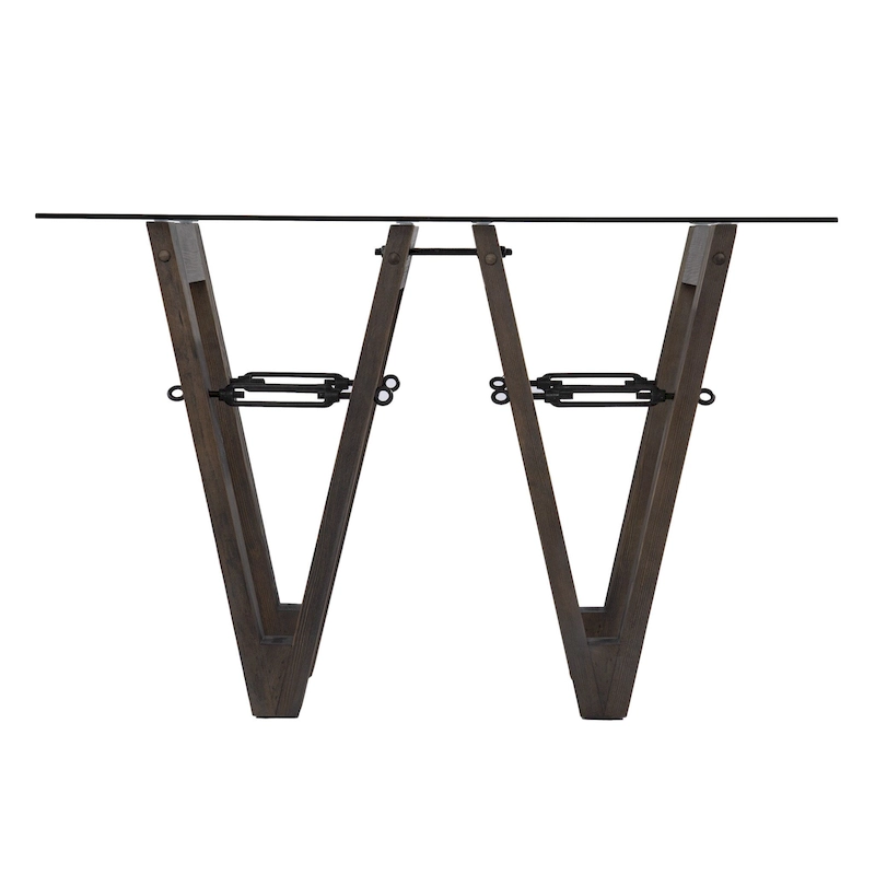 Clear Glass Reclaimed Wood Console Table with Abstract Base - 46 L x 18 W x 29.5 H