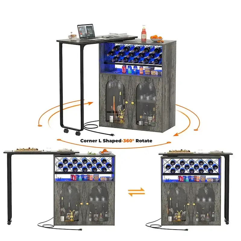 Folding Kitchen Island with Cabinet, Counter Table with Charge Station