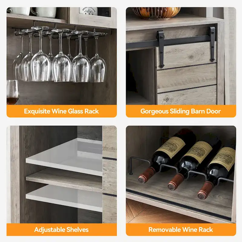 Farmhouse Wine Cabinet Kitchen Buffet with Wine Rack - 15.7D x 47.2W x 69.6H