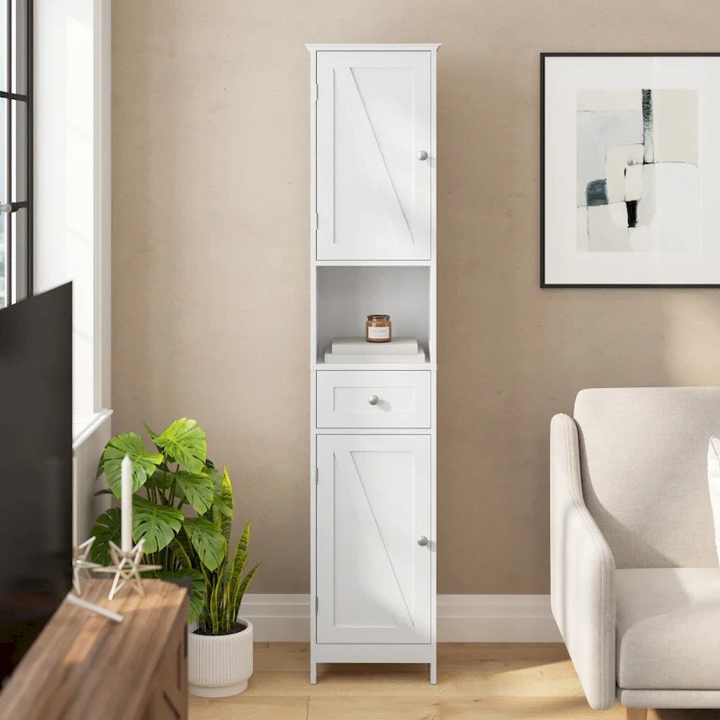 Freestanding Bathroom Tall Linen Tower Storage Organizer with Shelves