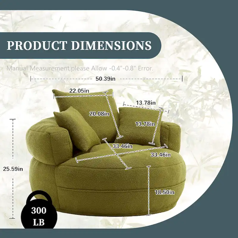 Boucle Upholstered Tufted Barrel Accent Living Room Chair With Toss Pillows