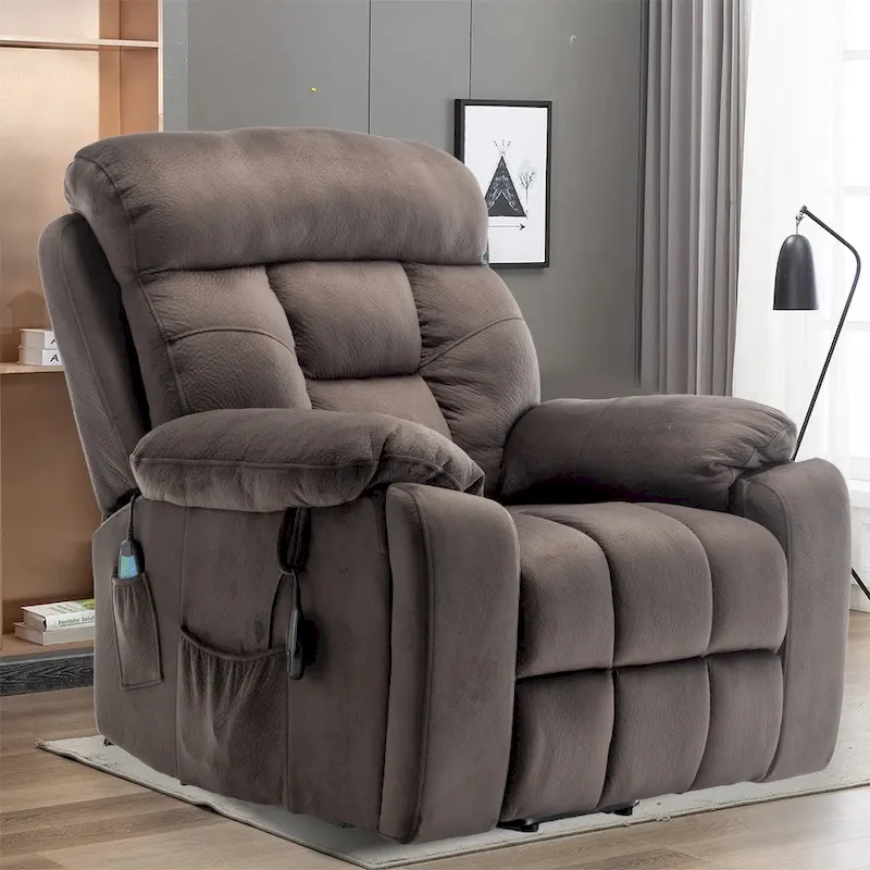 Power Lift Recliner, Massage & Heat, Velvet, 8-Point Massage, Cup Holder, Reclines 160°, Seats 1, Light/Dark Brown