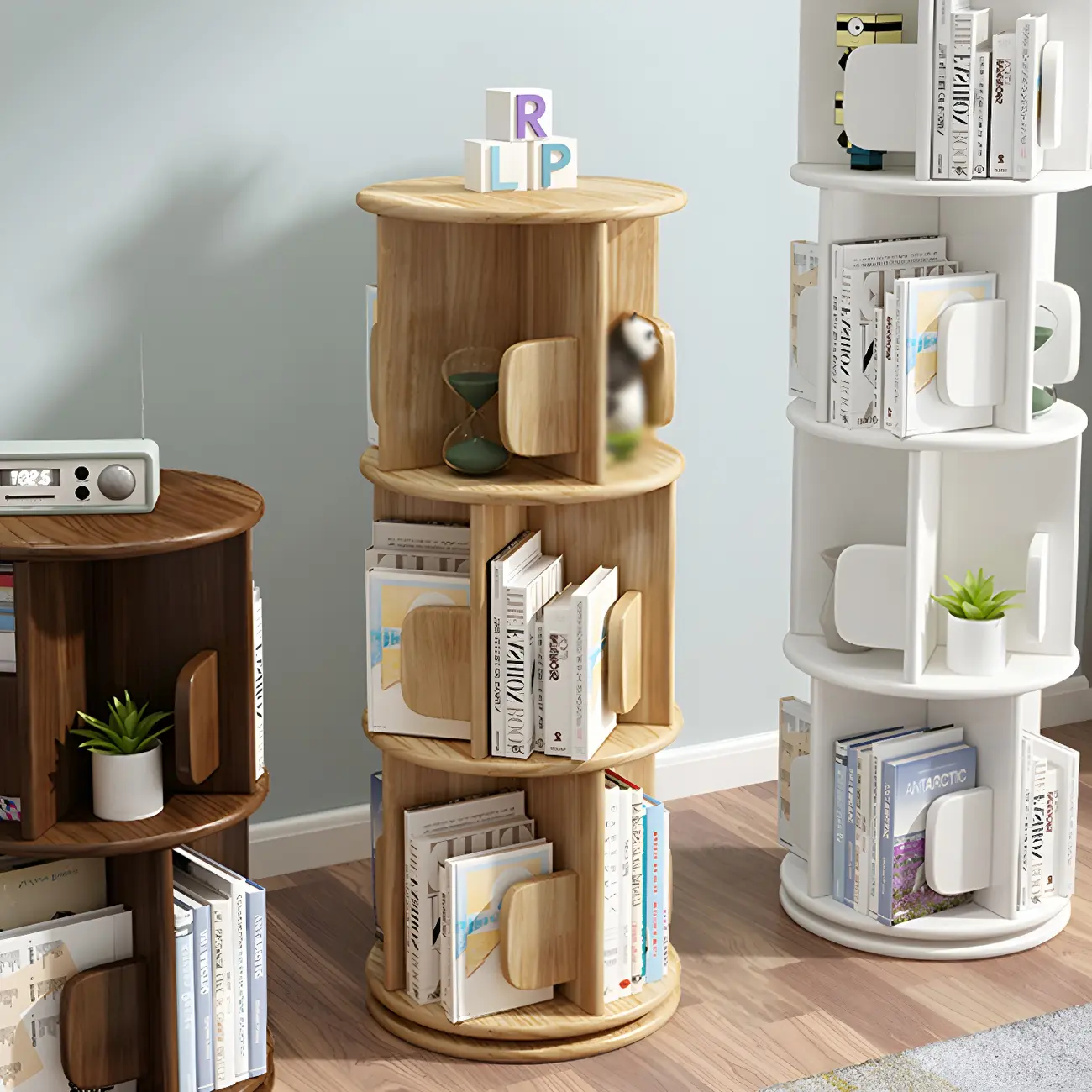 Rotatable Modern Solid Wood Geometric Display Bookcase