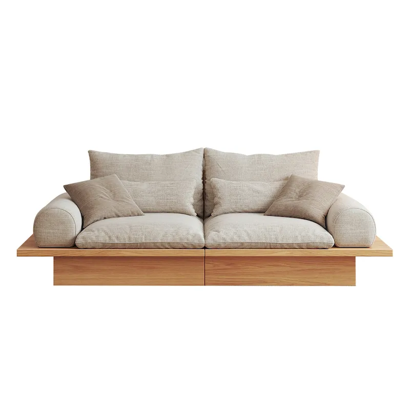 JASIWAY Cotton Line Beige Sofa With Wood Frame