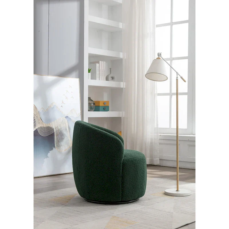 Green Modern 25.6 Swivel Barrel Chair with Metal Ring
