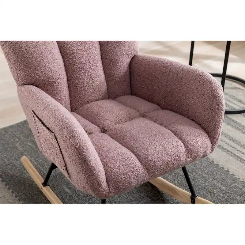 Rocking Chair Upholstered Glider Rocker Rocking Accent Chair Padded Seat with High Backrest Armchair