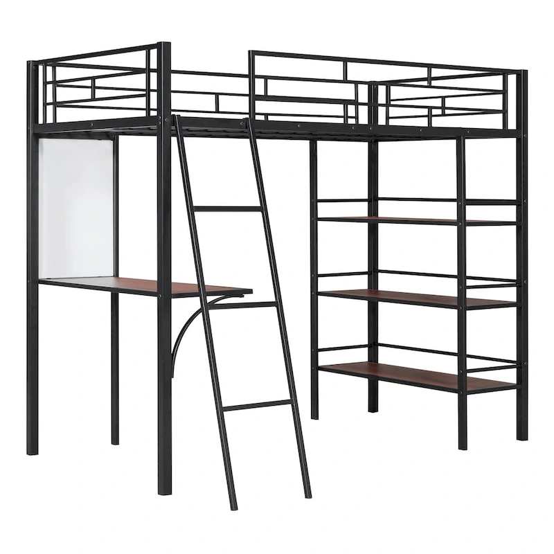 Twin Metal Loft Bed with Built-in Desk