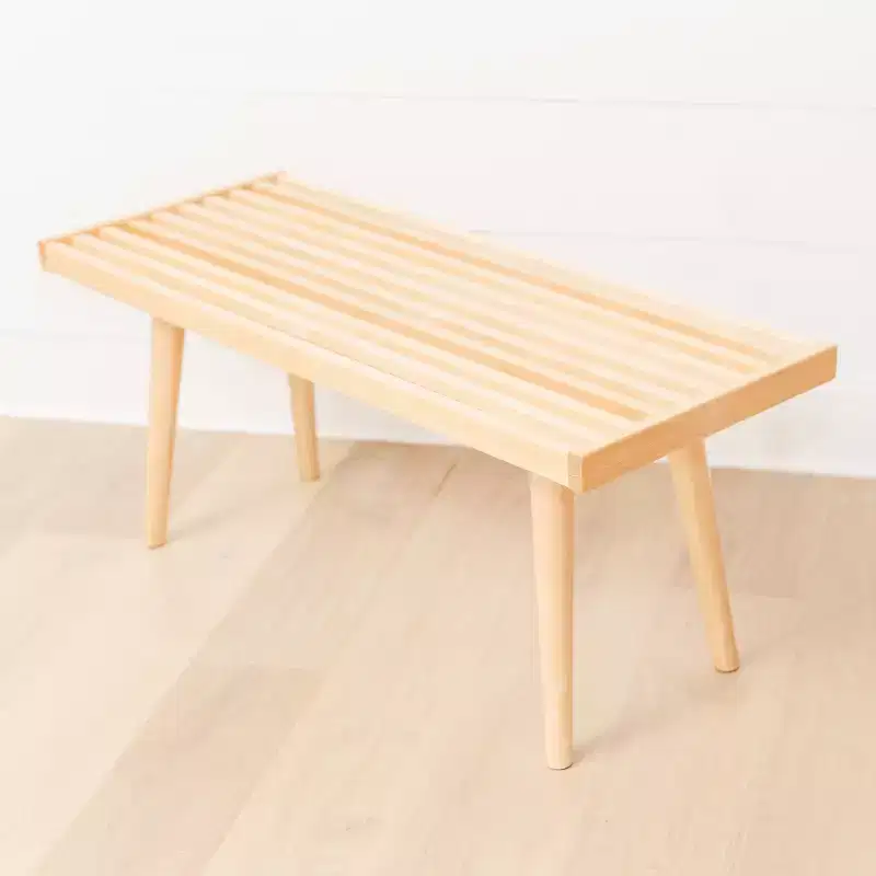 Mid-Century Solid Wood Bench – Black/Clay/Natural/Pecan/Teal/Walnut/White/Yellow – Seats 1