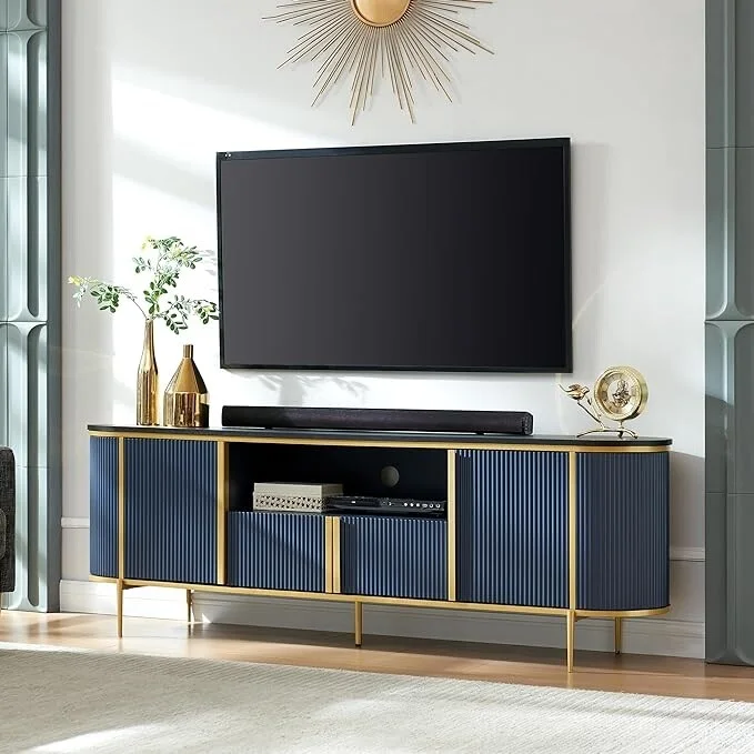 Modern Luxury TV Stand, Entertainment Cente, with Faux Marble Top