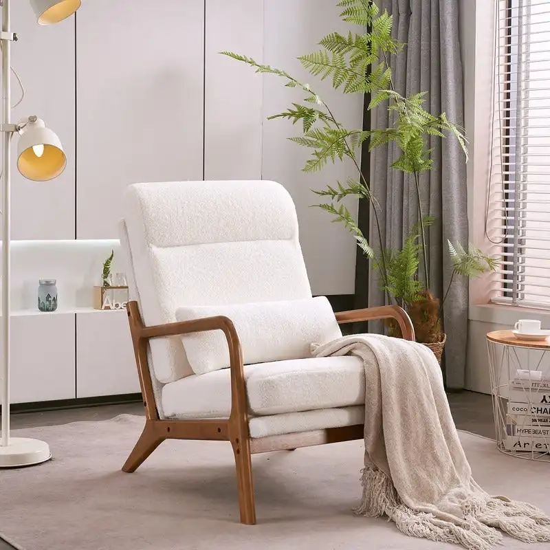 High Back Solid Wood Armrest Backrest Leisure Chair Accent Chair