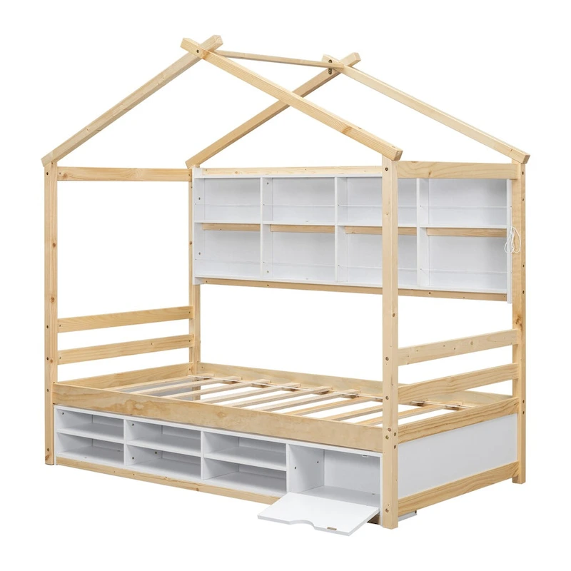 QQ Twin House Bed with Roof Frame