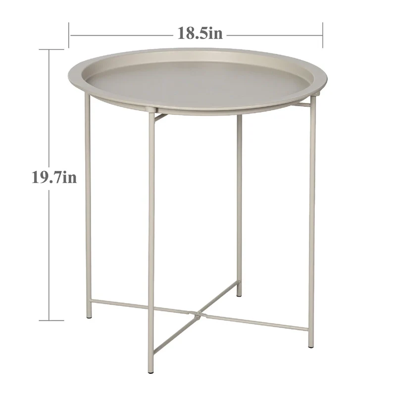 Modern Side Table with Round Removable Tray, Beige