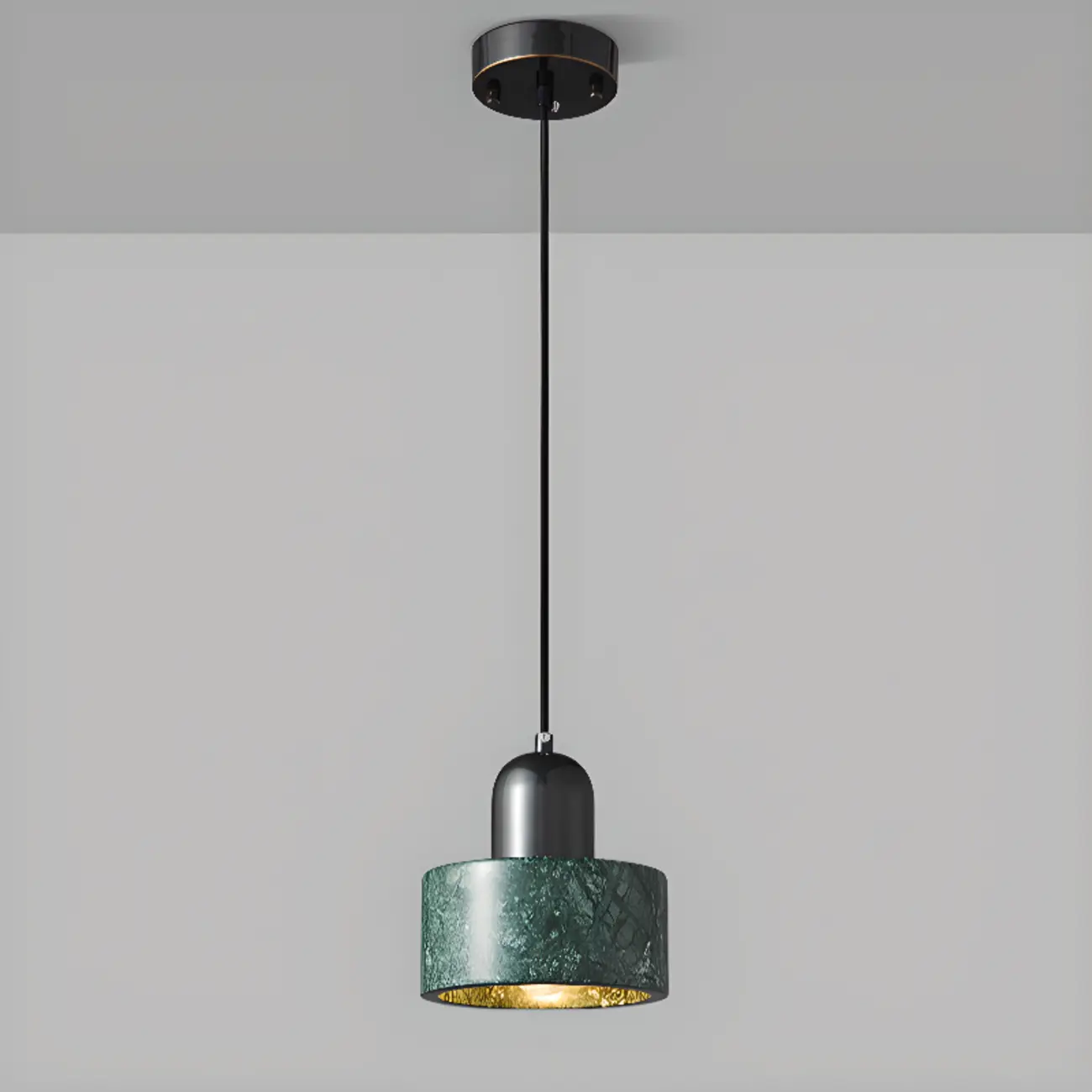 Modern Green Stone Cylinder Black Hanging Pendant Light