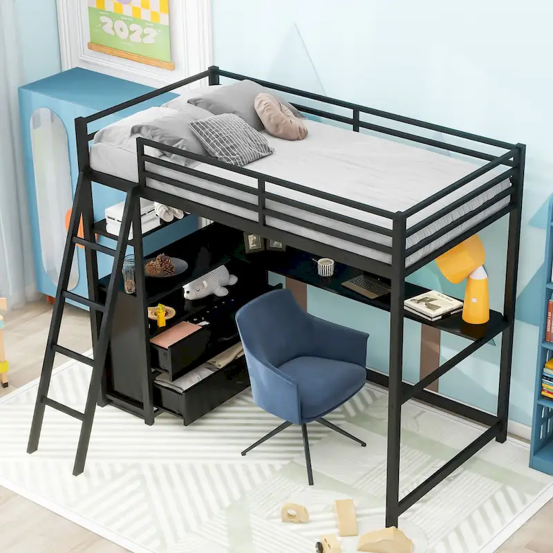 Modern Twin Metal & Wood Loft Bed