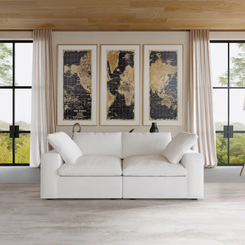 Modular Fabric Sofa with Pillows – Black / Grey / White / Khaki, Seats 2