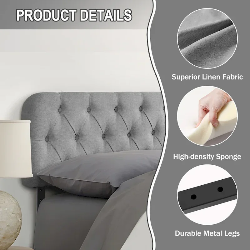 Button Tufted Upholstered Headboard Adjustable Height