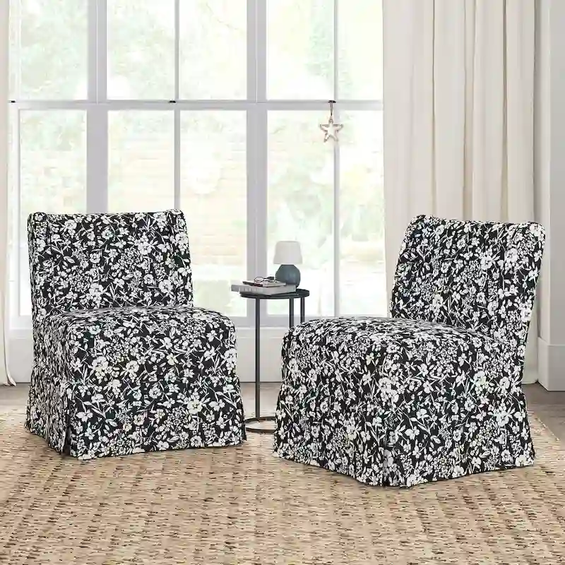 Falk Transitional Upholstered Slipper Chair with Slipcover and Solid Wood Legs Set of 2 by HULALA HOME