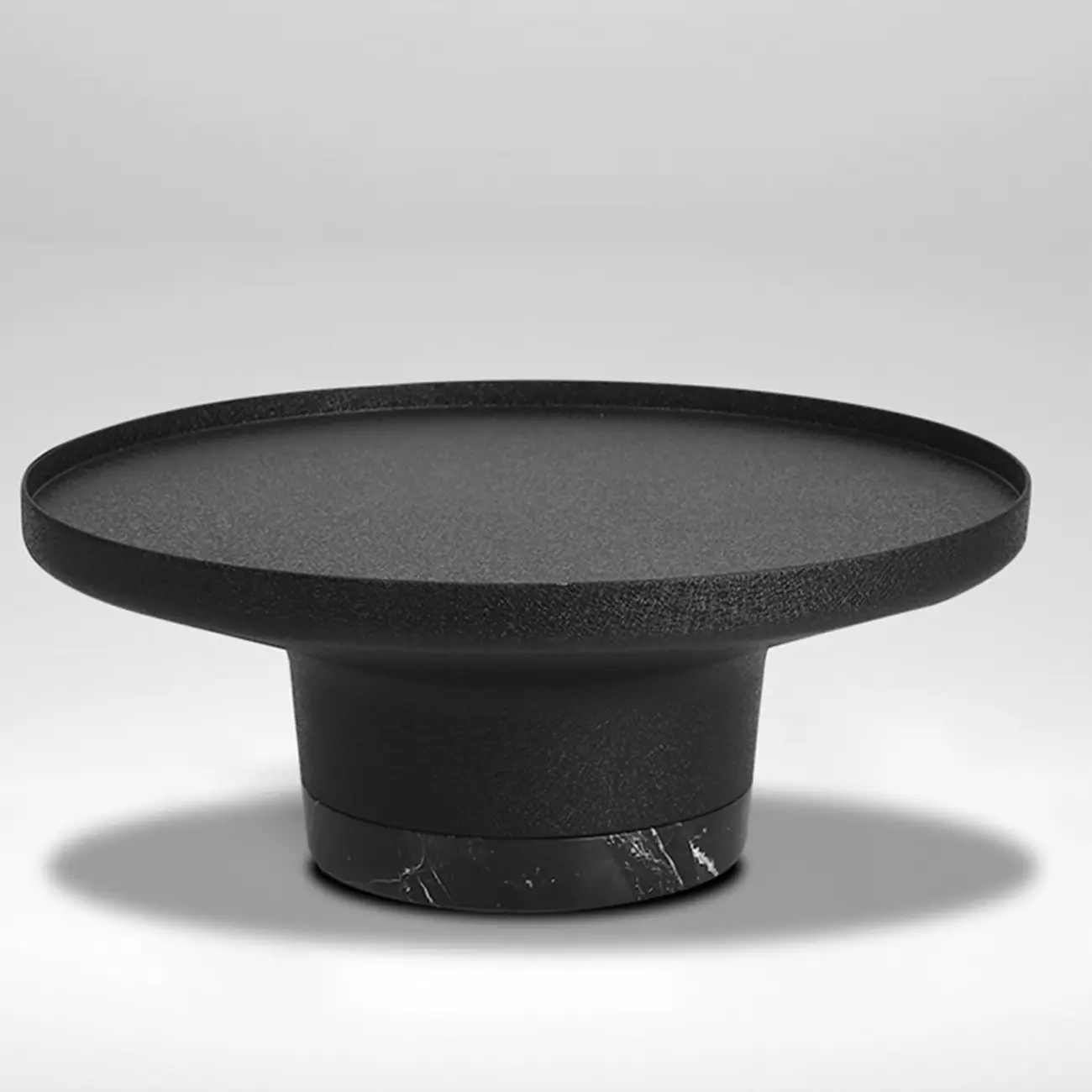 Modern Small Black Round Coffee Table with Marble Base