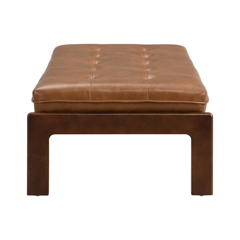Christopher Knight Home - 48.4 Rectangle Tufted Upholstered Cocktail, Leather Ottoman Coffee Table with Rubber Wood Frame