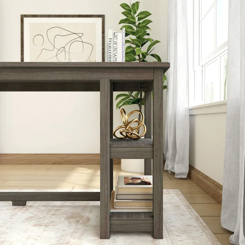 Computer Desk with Bookshelves - Wood Finish