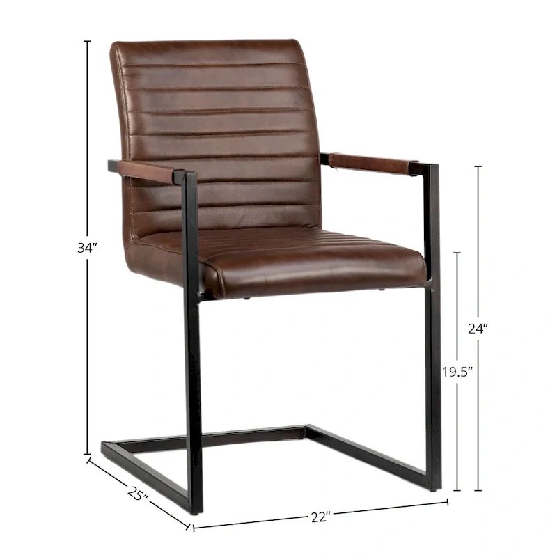 Genuine Full Grain Leather and Steel Modern Dining Arm Chair