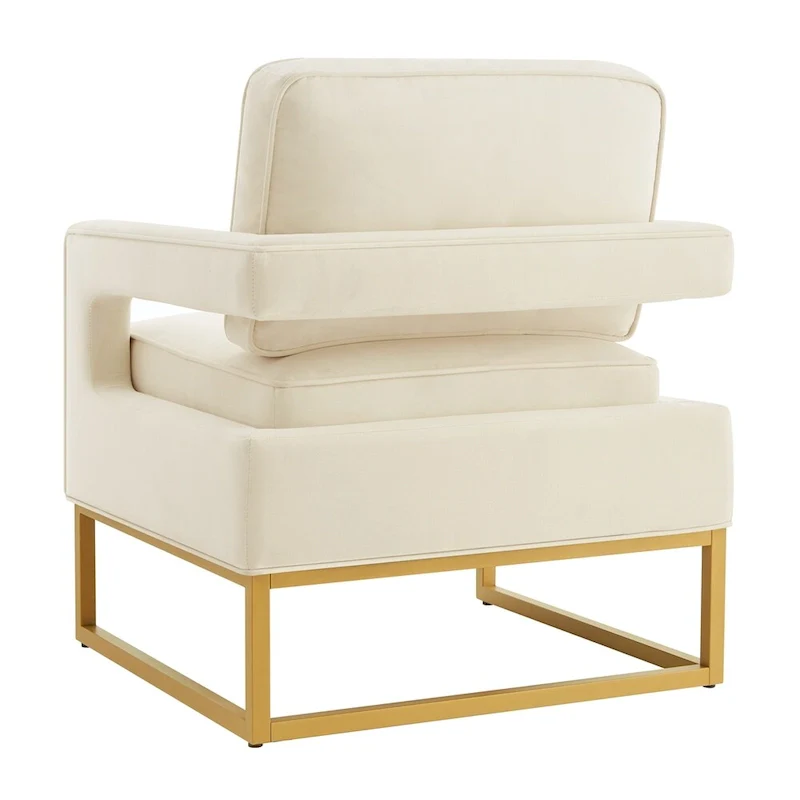 Modern Style Velvet Accent Chair with Gold Metal Base