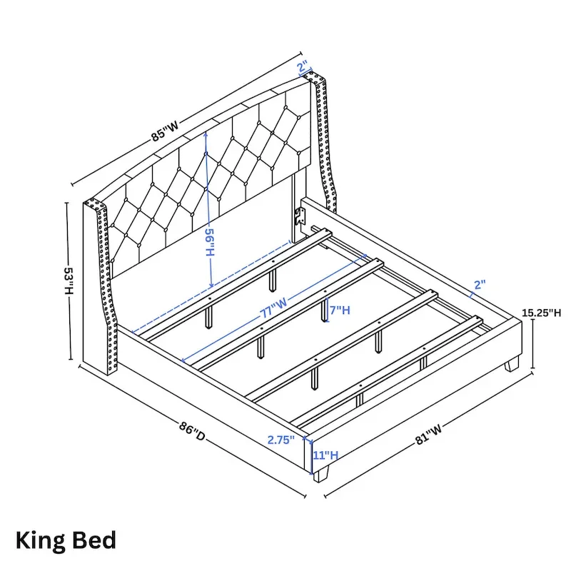 Roundhill Furniture Astral 3-Piece Upholstered Bedroom Set Tufted Wingback Bed with Two Nightstands