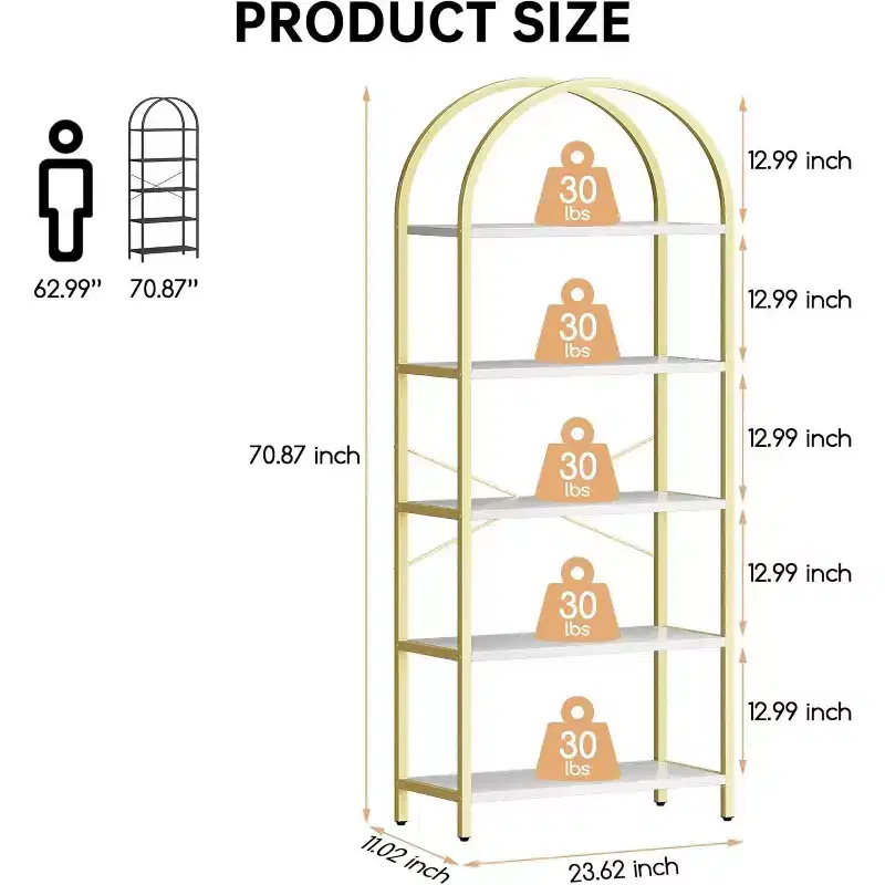 Acekool 6-Tier Tall Bookcase, Metal & Wood Storage Organizer Shelf, Industrial Display Rack for Home Office, Living Room, 2-Pack