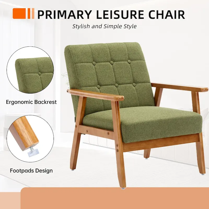 Linen/PU Upholstered Tufted Living Room/Bedroom Accent Chair With Wood Legs