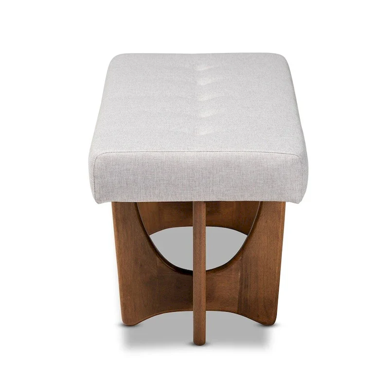 Mid-Century Modern Fabric Upholstered Walnut Finished Bench - 17.9 High x 48.8 Wide x 18.3 Deep