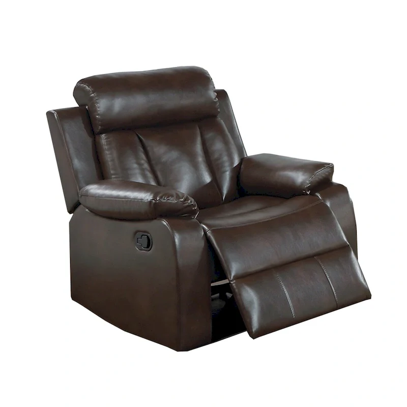 Gel Leatherette Manual Motion Recliner with Pillow Top Armrest in Brown