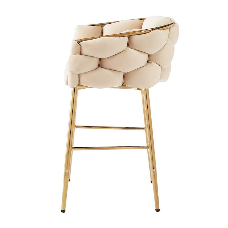 Set of 2 Bar Stools with Velvet Padded Seat and Metal Legs