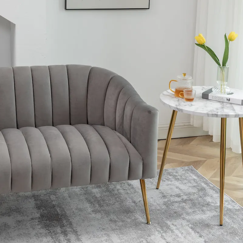 SEYNAR Modern Glam Comfy 50 Metal Legs Curved Sofa 2 Seaters Loveseat with Tufted Back