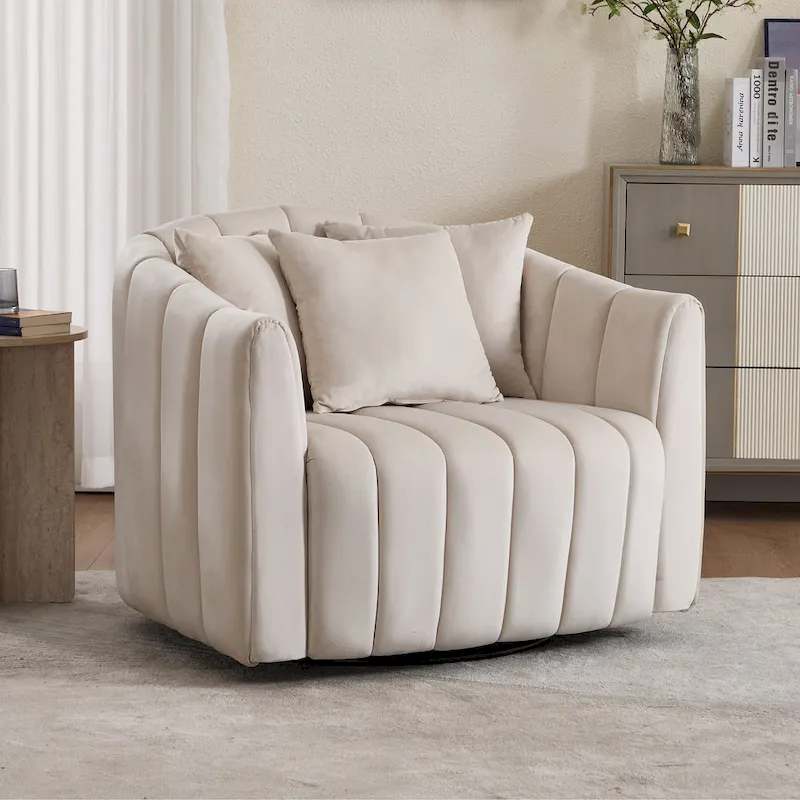 Modern Velvet Swivel Accent Chair,Sofa Chair with Pillows