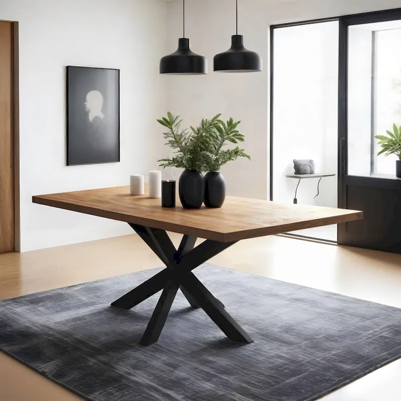 63-Inch Rectangle Dining Table with Mango Wood Top and Metal Spider Leg Base