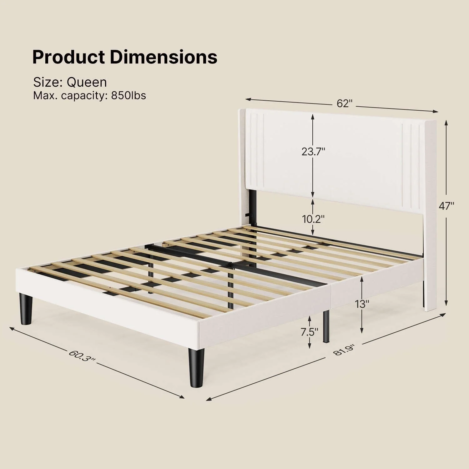 Queen/ Full Vertical Channels Upholstered Bed with Wingback Headboard