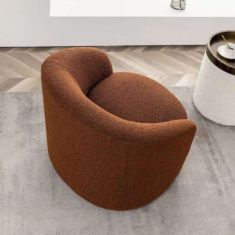 KINWELL 34 W Upholstered Boucle Swivel Barrel Accent Chair