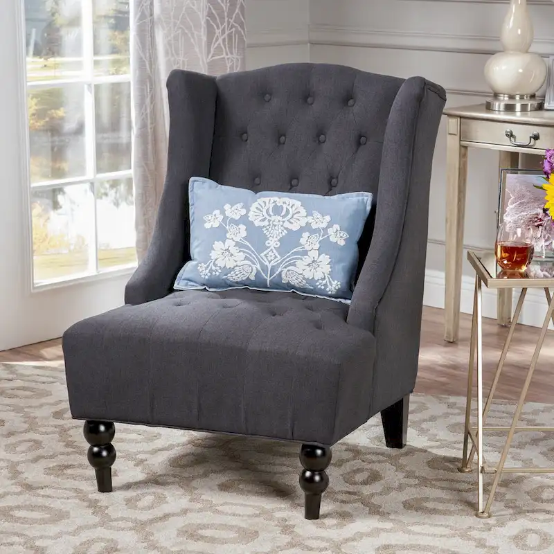 Charcoal 27.5  High Back Upholstered Button Tufted Club Chair
