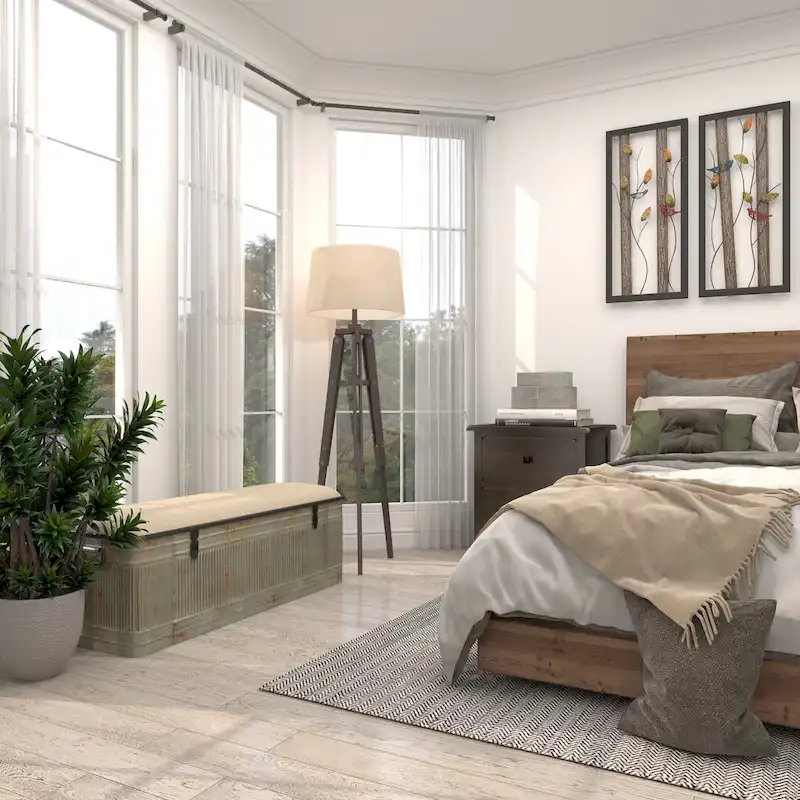 18-inch Grey Metal Fabric Bench