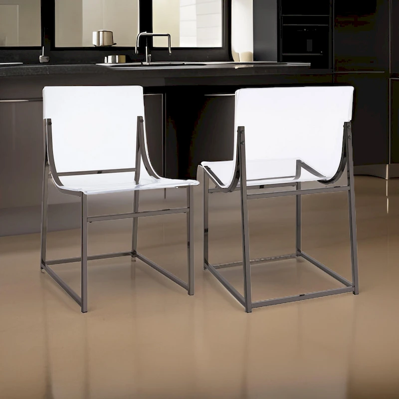 Dino Dining Chair Set of 2, Clear Acrylic Seat, Back, Black Nickel, 18 Inch