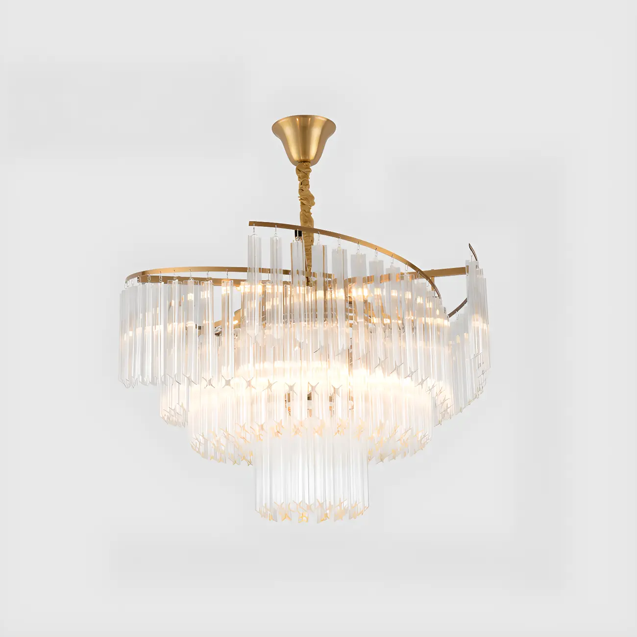 Modern Tier Round Gold Crystal Chandelier Height Adjustable