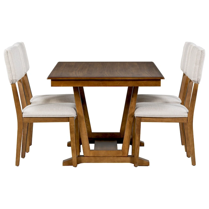 5-Piece Wooden Dining Table Set with 59  Rectangular Table & 4 Chairs
