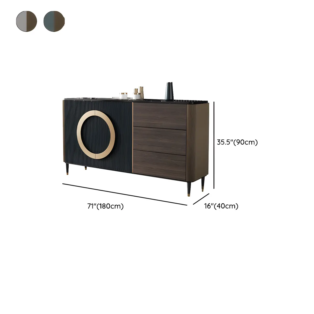 Glam Espresso Wood Buffet Table with Drawers & Cabinets