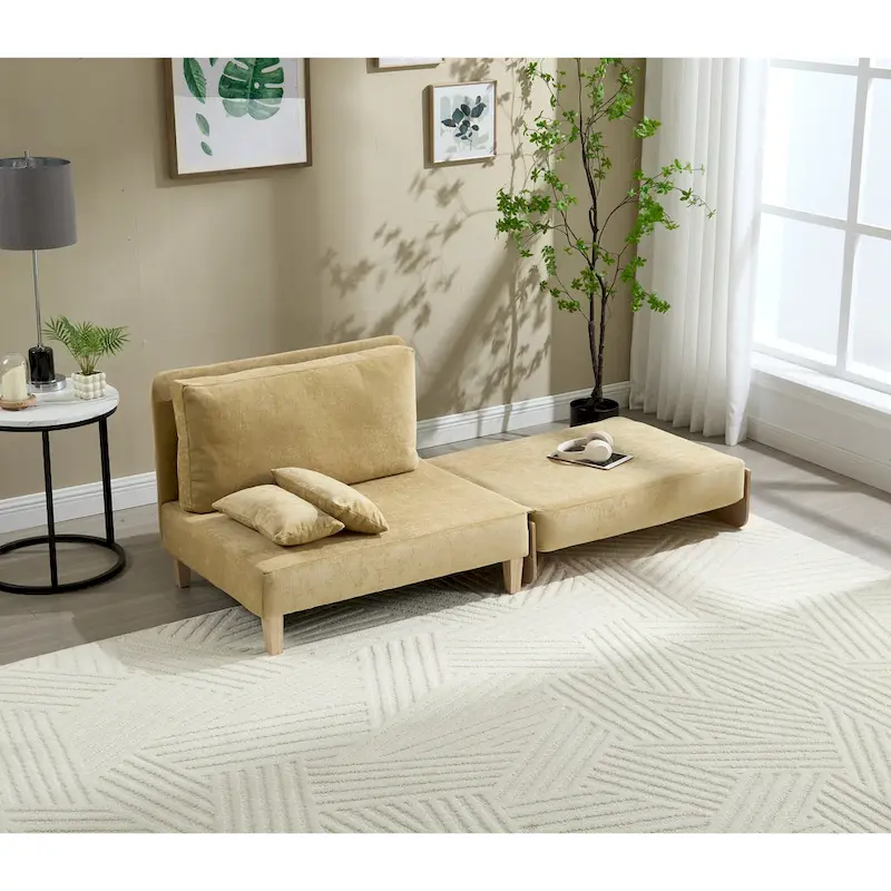 Chenille Upholstered 3-in-1 Convertible Sleeper Foldable Sofa Bed Recliner Chair with 3 Pillows