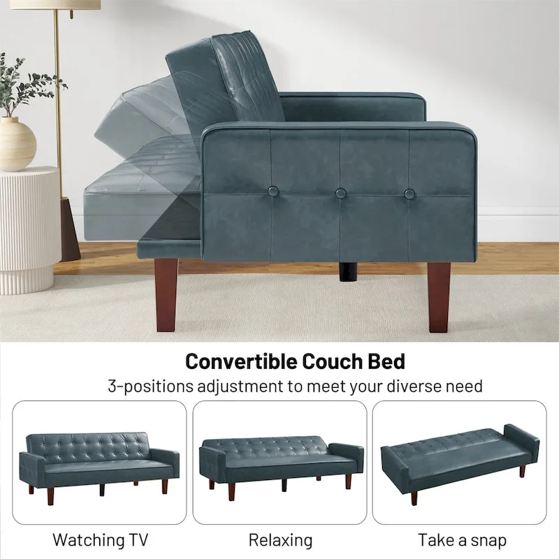 Sofa Bed Couch Faux Leather Loveseat Sofa Convertible Modern Futon Couch Small Sleeper Futons Bed