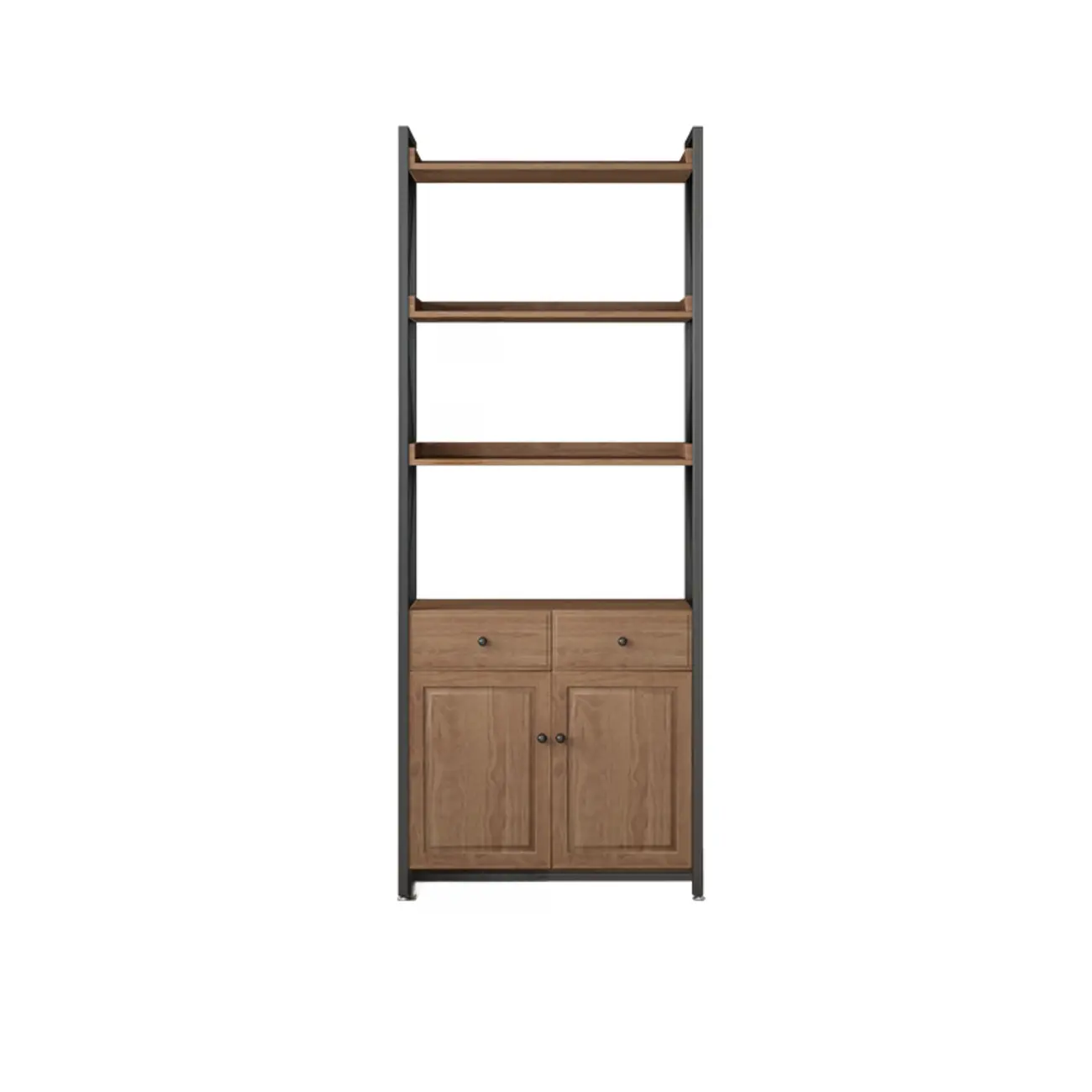 Rustic Brown Metal 6-shelf Open Bookcase with Cabinet