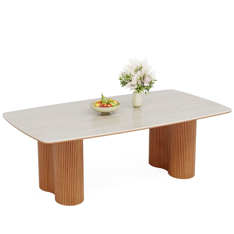 78.7 Rectangle Dining Table, Luxury Sintered Stone Kitchen Table with Solid Wood Legs